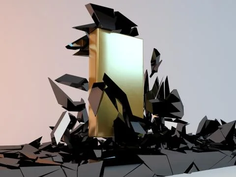 Solid golden Block Breaking Through From dark floor. Stock Illustration