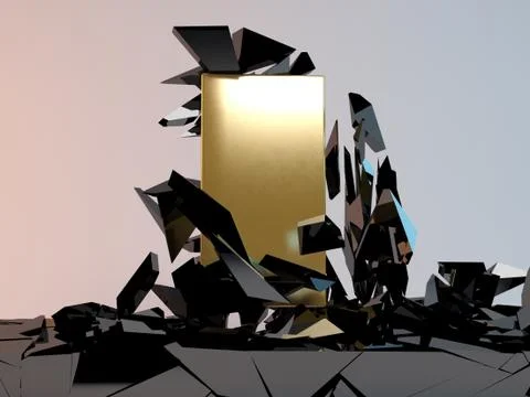 Solid golden Block Breaking Through From dark floor. Stock Illustration