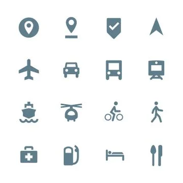 Solid grey various map navigation icons set. Illustrazione stock
