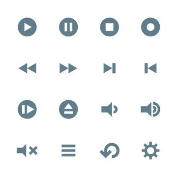 Solid grey various media player icons set. Stock Illustration