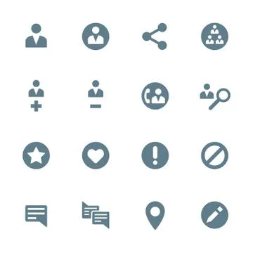 Solid grey various social network actions icons set. Stock Illustration