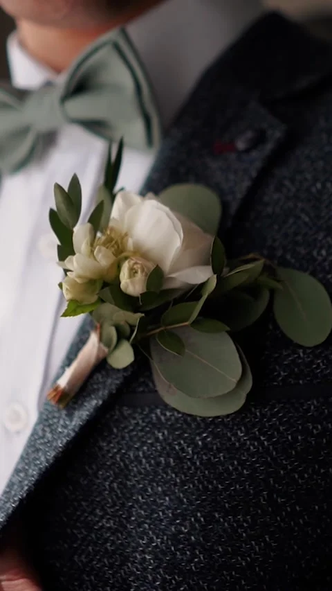 Solid handsome man groom in a business suit jacket straightens his tie in the Stock Footage 252268063