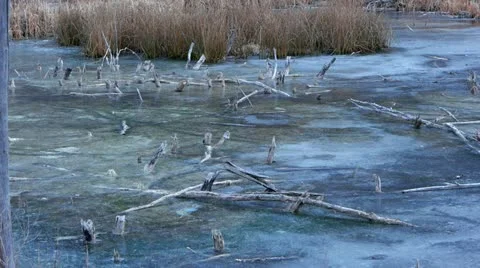 Solid Ice Frozen River Video stock 22070455