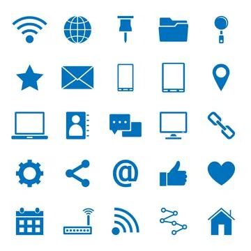 Solid icons of internet icons on white background イラスト素材