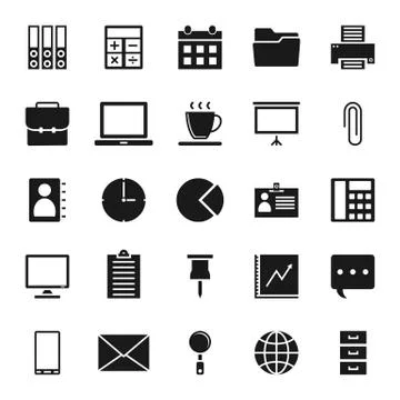 Solid icons of office icons on white background 스톡 일러스트