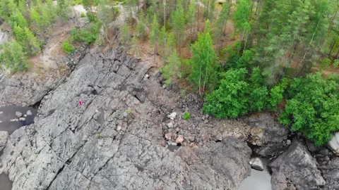 Solid lava Ancient volcano Girvas park (Republic of Karelia, Russia) aerial view Vídeo Stock 137390196