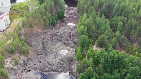 Solid lava Ancient volcano Girvas park (Republic of Karelia, Russia) aerial view 動画素材 137390443