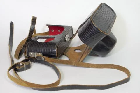 Solid leather case for vintage camera Stock Photos