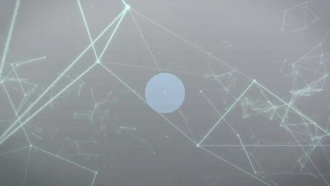 Solid light blue circle is floating in flat design technology network graph with Stock Photos