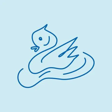 Solid line contour drawing of swan bird chick in minimalism style. Hand-drawn Stock Illustration