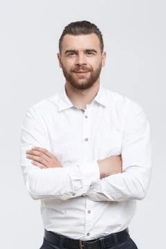 Solid man with crossed arms isolated background Foto stock