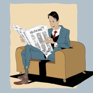 Solid man reading a newspaper Stock Illustration