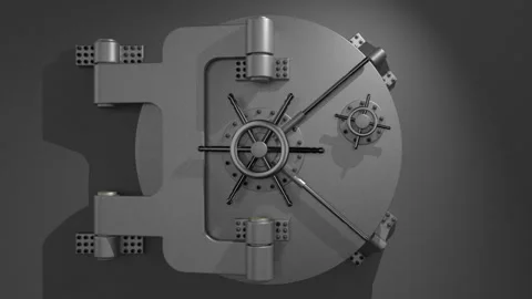 Solid metal bank vault door seen from the front, the safety mechanism starts to  Vídeo Stock 219358122