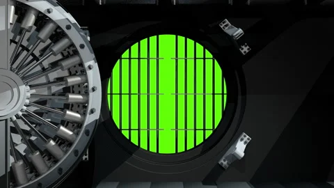 Solid metal bank vault door seen from the front, the safety mechanism starts to  Stock Footage 219361002