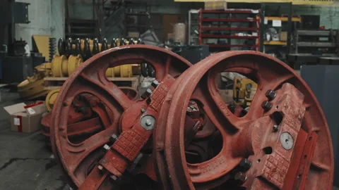 Solid Metal Pulleys at Factory Stock Footage 197588665
