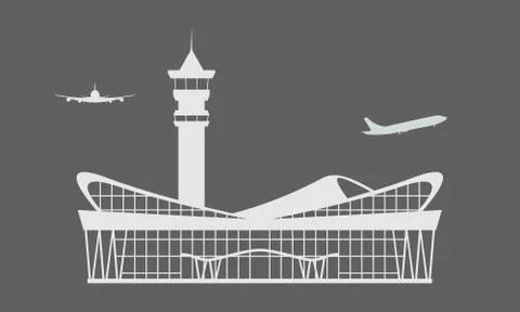 Solid Modern Airport terminal building icon. Isolated Flat design symbol for Stock Illustration
