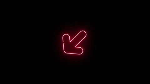 Solid neon red diagonal arrow pointing bottom left with rounded corners 4k. Video stock 343419082
