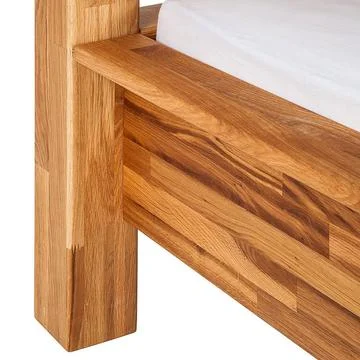 Solid Oak Wooden Bed Frame Detail on White Background Фото