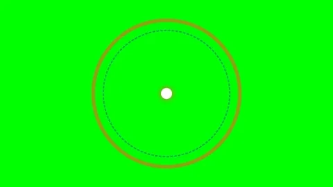 A solid orange circle with a dashed blue ring centered on a green background Stock Footage 341820862