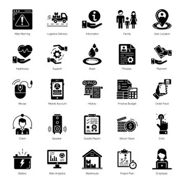 Solid Outline Icons In Modern Style Illustrazione stock