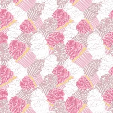 Solid pattern of colored, contoured and sanded pink cupcake illustration, cut Stock Illustration