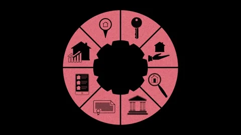 A solid radial chart is divided into equal sectors with real estate market Stock Footage 269140627