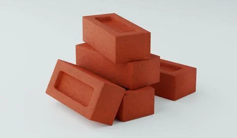 Solid Red Clay Bricks for Construction Isolated on White Background - 3D Illu Stock Illustration