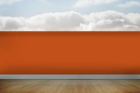 Solid red-orange wall is being shown in minimal flat style with white baseboard, Stockillustratie