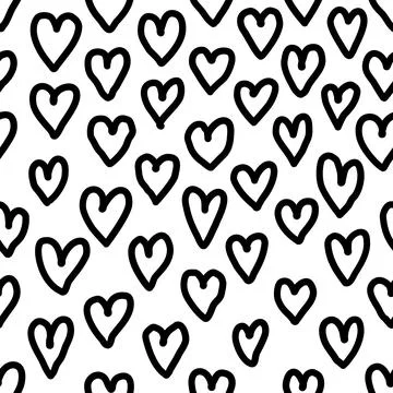 Solid seamless pattern of bold line hearts doodles. Line hand drawn black a.. Иллюстрация