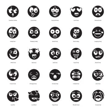 Solid Set OF Emoticons Icons Illustrazione stock