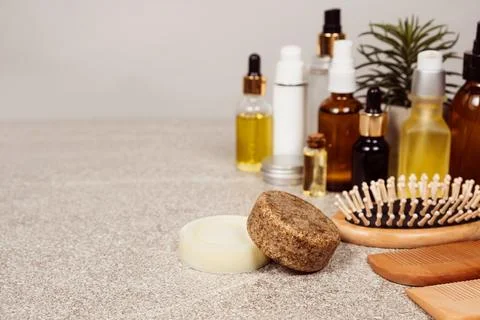 Solid shampoo and conditioner for hair. Natural eco-friendly organic cosmetics Stock Photos