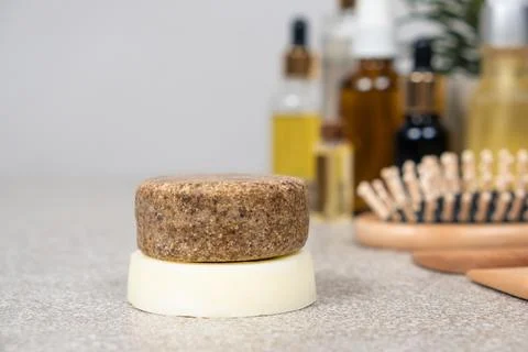 Solid shampoo and conditioner for hair. Natural eco-friendly organic cosmetics Stock Photos
