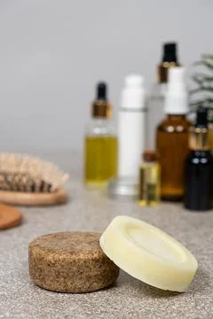 Solid shampoo and conditioner for hair. Natural eco-friendly organic cosmetic Stock Photos