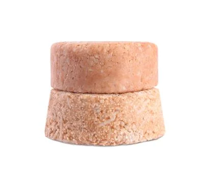 Solid shampoo bars on white background. Hair care 写真素材