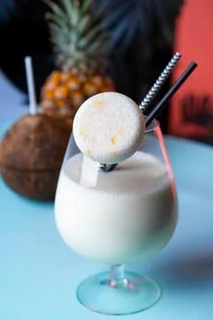 Solid shampoo with coconut and pineapple Pina colada hair care Spa Stock Photos