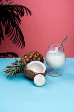 Solid shampoo with coconut and pineapple Pina colada hair care Spa Stock Photos