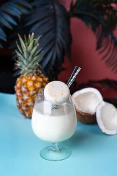 Solid shampoo with coconut and pineapple Pina colada hair care Spa Stock Photos