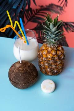 Solid shampoo with coconut and pineapple Pina colada hair care Spa Stock Photos