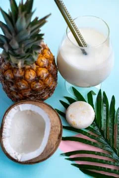 Solid shampoo with coconut and pineapple Pina colada hair care Spa Stock Photos