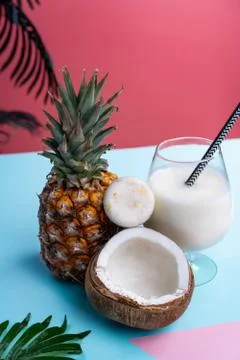 Solid shampoo with coconut and pineapple Pina colada hair care Spa Stock Photos