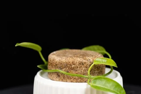 Solid shampoo for hair care, eco-friendly natural cosmetics made from herbs and Stock Photos