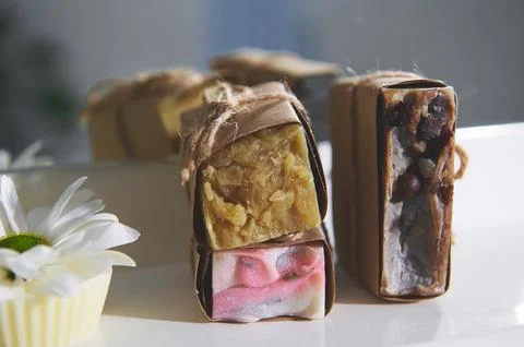 Solid shampoo with hops and brewed beer,eco soap with lavender flowers and body 스톡 사진