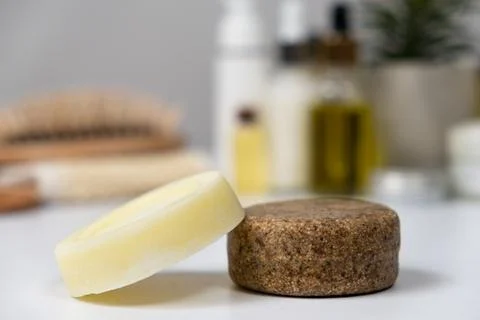 Solid shampoos for hair care. Natural handmade cosmetics made from oils and 写真素材