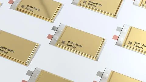 Solid state batteries for cars, development groundbreaking SSB pouch cell s.. Stock Photos