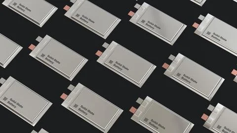 Solid state batteries for cars, development groundbreaking SSB pouch cell s.. Stock Photos