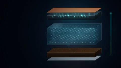 Solid State Battery Lithium Ions Charging and Discharging Cutaway Seamless Loop 库存影片 347526685