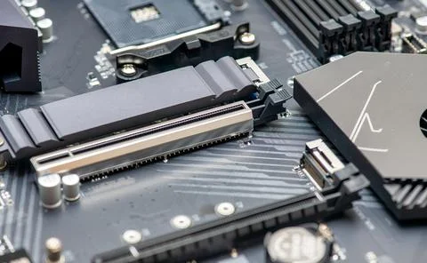 Solid state disk in M.2 format on a computer main board. Stock Photos