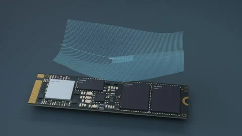 Solid state drive and translucent light curtain technology display Stock Footage 347636293