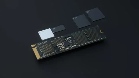 Solid state drive chip suspension assembly rendering animation Stock Footage 347636400