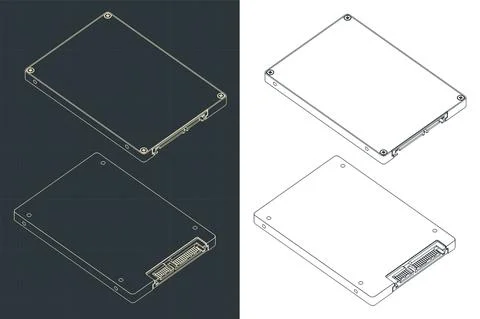Solid state drive isometric drawings Illustrazione stock